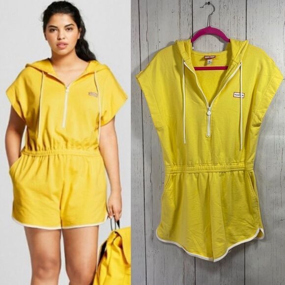 Hunter X Target Romper Yellow Hooded Short Sleeve Zip Elastic Waist Beachy Sport - Picture 1 of 14